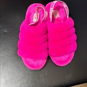 UGG Vibrant Pink Fluffy Slides